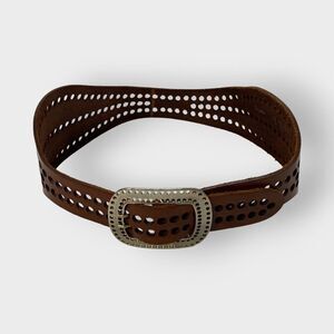 Guruglieri Womens Leather Waist Belt | S | Brown | Double Prong | Made in Italy